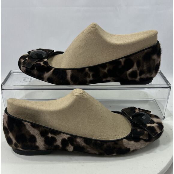 Stuart Weitzman Pony Hair Leather Leopard Animal Print Ballet Flat Bow Size 8 M - Picture 1 of 15